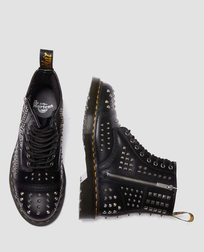 Dr. Martens 1460 Studded Zip Atlas Leather Lace Up Boots Shoes - Black Payday Deals