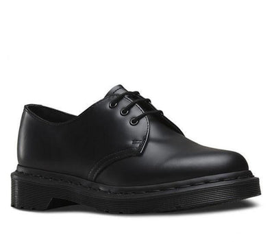DR. MARTENS MONO SMOOTH FLATS WOMENS LACE-UP SHOES - BLACK