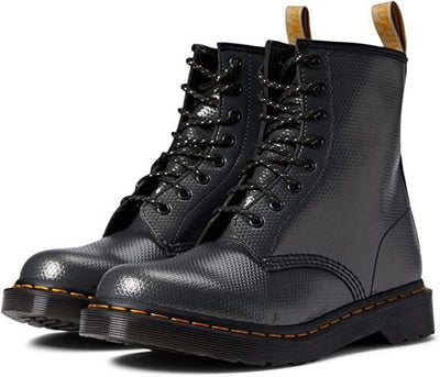 Dr. Martens Womens 1460 Vegan 8 Eye Boots Shoes - Gunmetal Alumix Hex Emboss Payday Deals