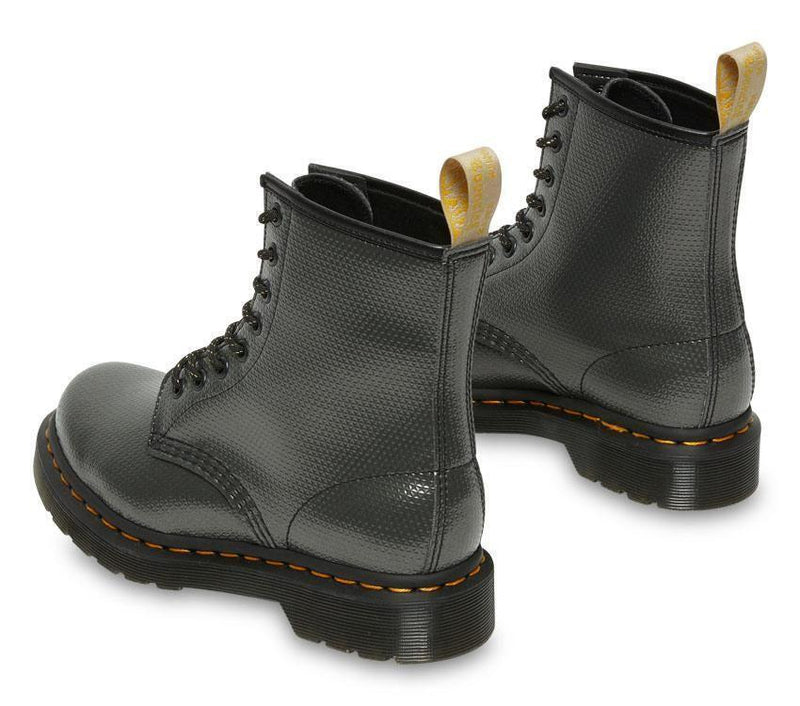 Dr. Martens Womens 1460 Vegan 8 Eye Boots Shoes - Gunmetal Alumix Hex Emboss Payday Deals
