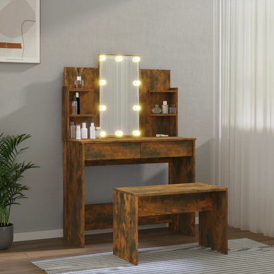 Dressing Table Set with LED Smoked Oak Engineered Wood Payday Deals
