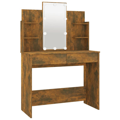 Dressing Table Set with LED Smoked Oak Engineered Wood Payday Deals