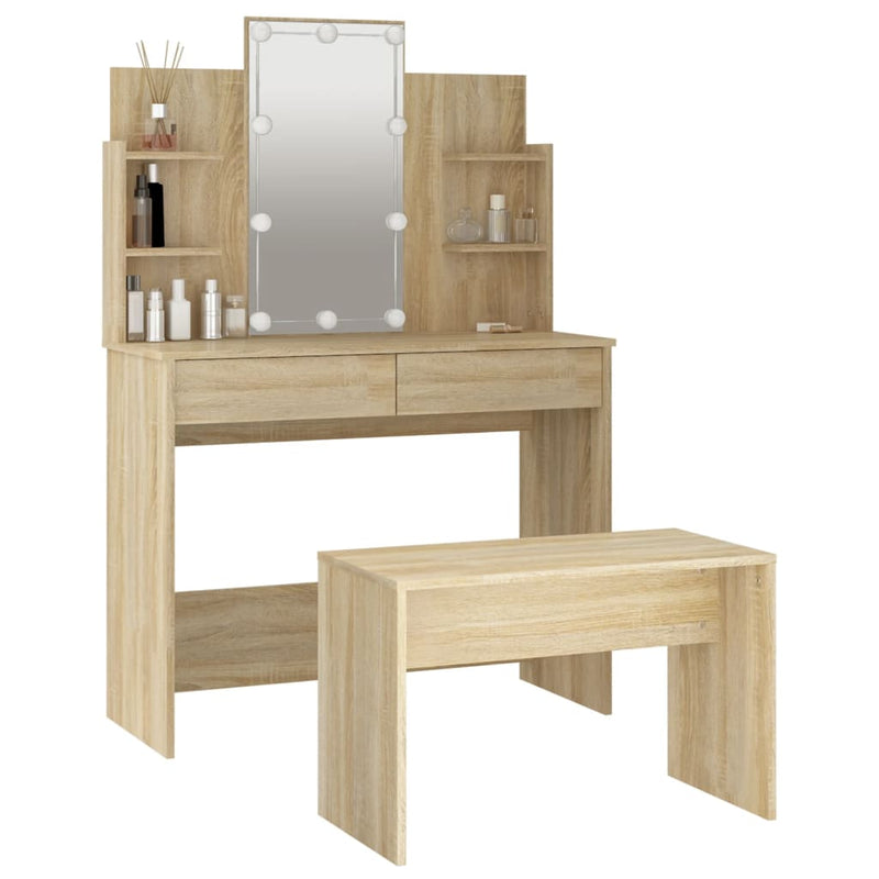 Dressing Table Set with LED Sonoma Oak Engineered Wood Payday Deals