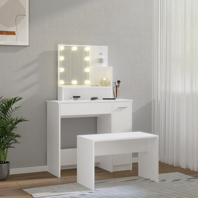 Dressing Table Set with LED White Engineered Wood Payday Deals
