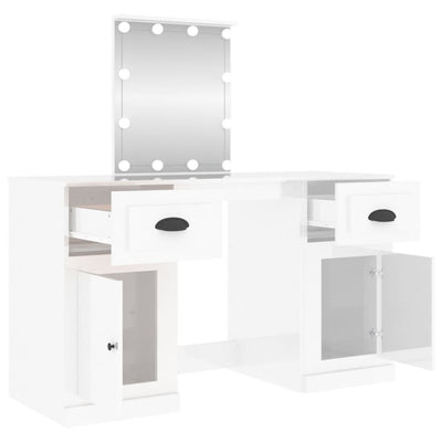 Dressing Table with LED High Gloss White 130x50x132.5 cm Payday Deals