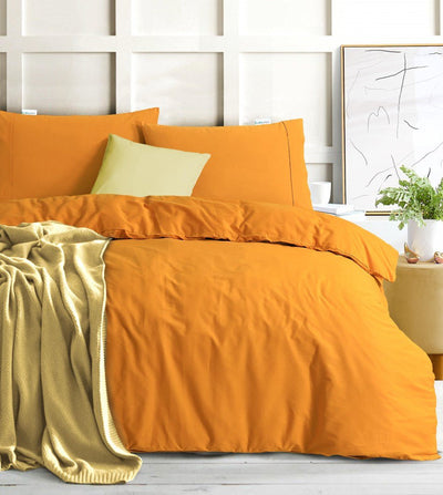 Elan Linen 100% Egyptian Cotton Vintage Washed 500TC Mustard King Single Quilt Cover Set Payday Deals