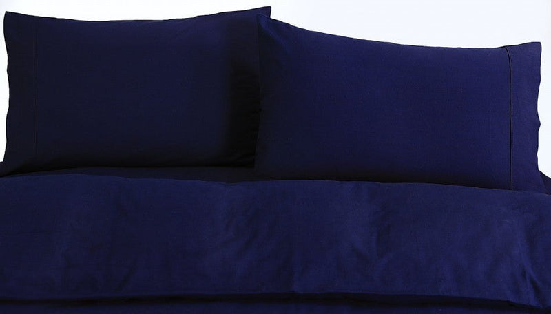 Elan Linen 100% Egyptian Cotton Vintage Washed 500TC Navy Blue Double Quilt Cover Set Payday Deals