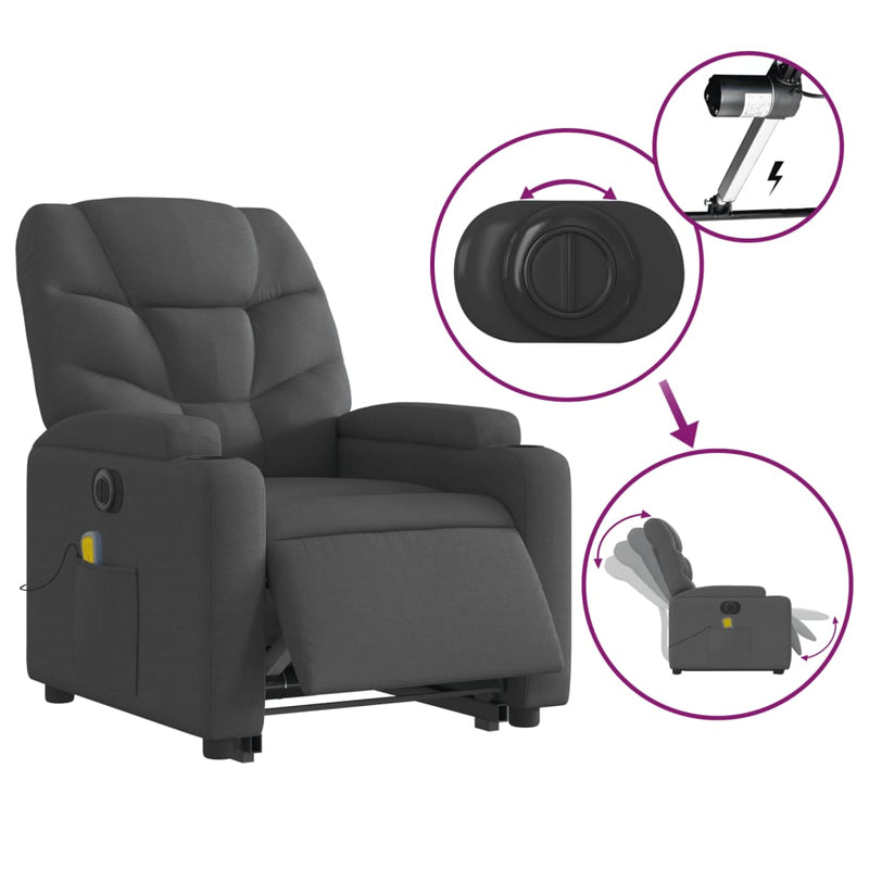 Electric Stand up Massage Recliner Chair Dark Grey Fabric Payday Deals