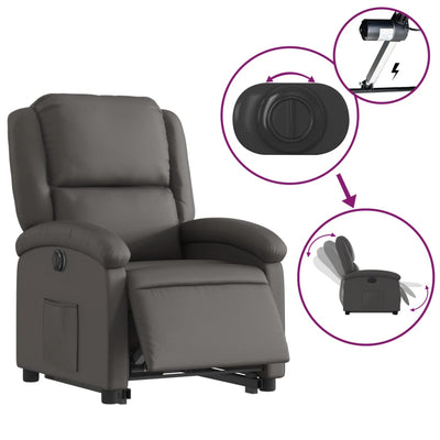 Electric Stand up Recliner Chair Grey Real Leather Payday Deals
