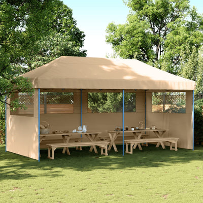 Foldable Party Tent Pop-Up with 3 Sidewalls Beige