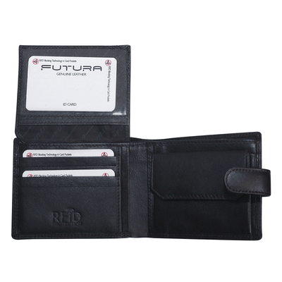 Futura Mens RFID Leather Coin Fold Over Wallet - Black Payday Deals