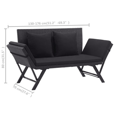 Garden Bench with Cushions 176 cm Black Poly Rattan Payday Deals