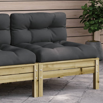 Garden Sofa Armless with Cushions Impregnated Wood Pine