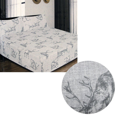 ICF Store Cotton Flannel Combo Fitted Sheet Set Queen Stag Deer