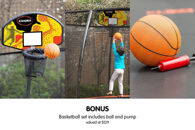 Kahuna 14ft Outdoor Trampoline Kids Children With Safety Enclosure Pad Mat Ladder Basketball Hoop Set - Purple Payday Deals