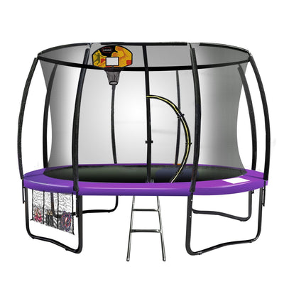 Kahuna 8ft Outdoor Trampoline Kids Children With Safety Enclosure Mat Pad Net Ladder Basketball Hoop Set - Purple Payday Deals