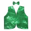 Kids Sequin Vest Bow Tie Set Costume 80s Party Dress Up Waistcoat - Green