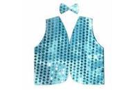 Kids Sequin Vest Bow Tie Set Costume 80s Party Dress Up Waistcoat - Sky Blue