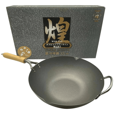 Kirameki Premium Cast Iron Nitriding Processing Stir-fry Wok (Made in Japan) - 33cm