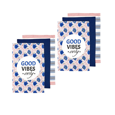 Ladelle Set of 6 Arise Good Vibes Tea Towels Blue