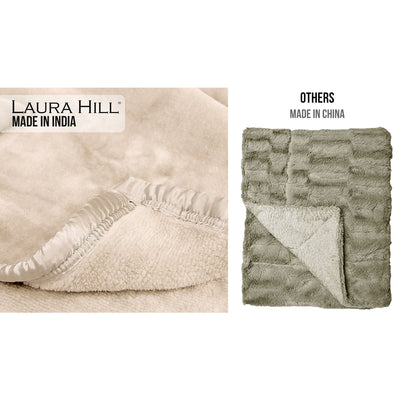 Laura Hill Mink Blanket Double Sided 600GSM Queen Size Beige Payday Deals