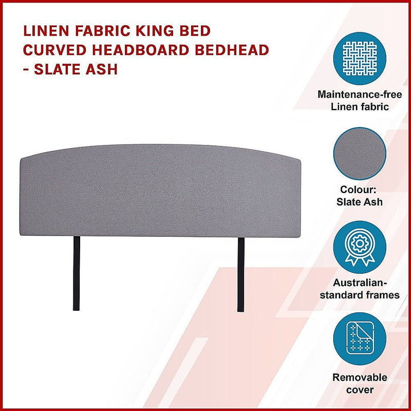 Linen Fabric King Bed Curved Headboard Bedhead - Slate Ash Payday Deals