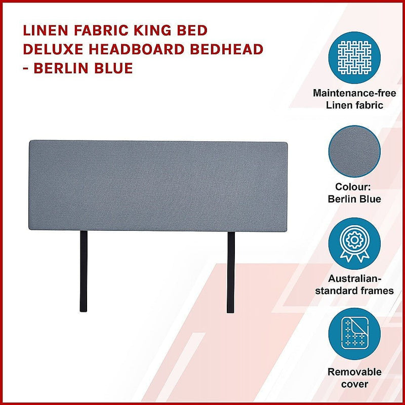 Linen Fabric King Bed Deluxe Headboard Bedhead - Berlin Blue Payday Deals