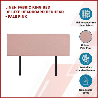 Linen Fabric King Bed Deluxe Headboard Bedhead - Pale Pink Payday Deals