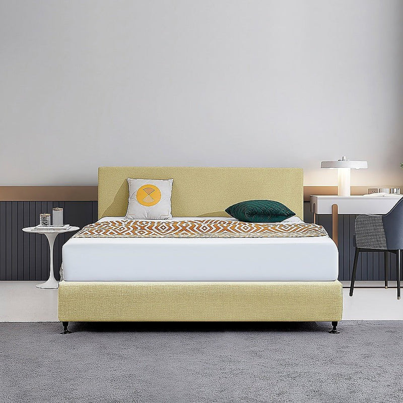 Linen Fabric King Bed Deluxe Headboard Bedhead - Sulfur Yellow Payday Deals