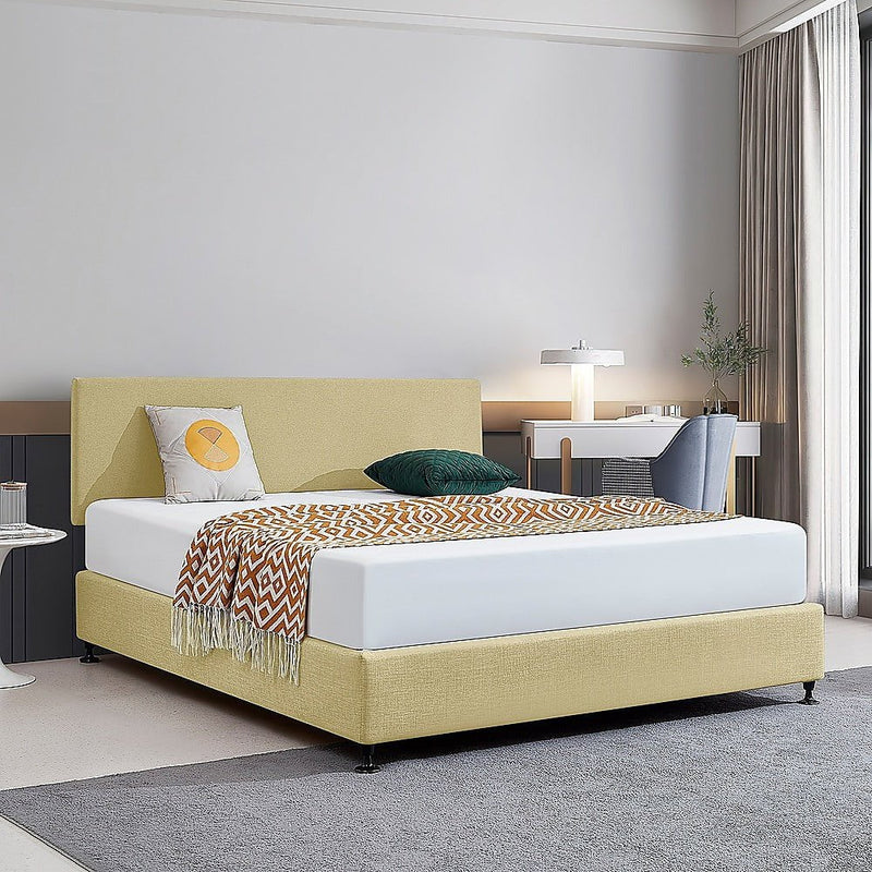 Linen Fabric King Bed Deluxe Headboard Bedhead - Sulfur Yellow Payday Deals