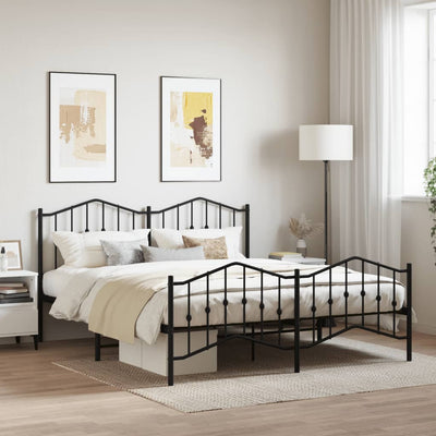 Metal Bed Frame with Headboard and Footboard Black 183x203 cm King Size
