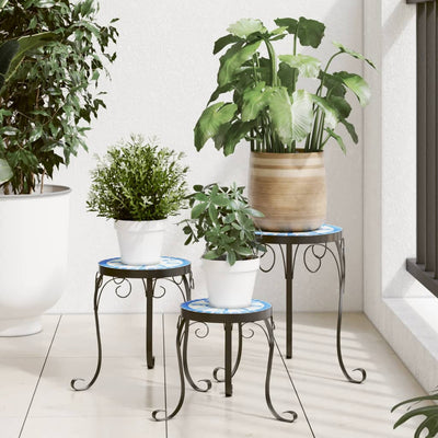 Plant Stands 3 pcs Blue and White Ceramic Payday Deals