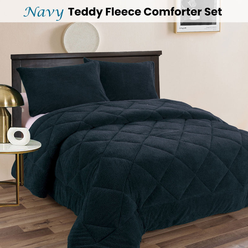 Ramesses Teddy Fleece 3 Pcs Comforter Set Navy King Payday Deals