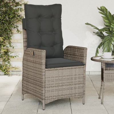 Reclining Garden Chair with Cushions Grey Poly Rattan Payday Deals