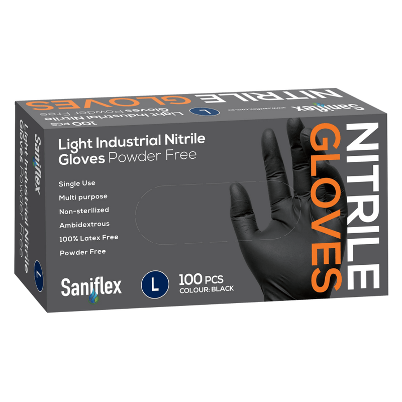 Saniflex Light Industrial Black Nitrile Gloves 100 Pack - Large Payday Deals