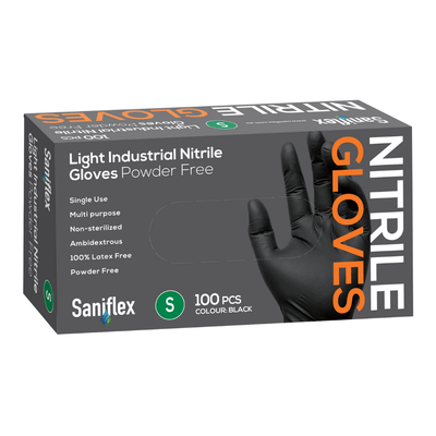 Saniflex Light Industrial Black Nitrile Gloves 100 Pack - Small Payday Deals