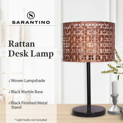 Sarantino Rattan Desk Lamp With Black Marble Base Payday Deals