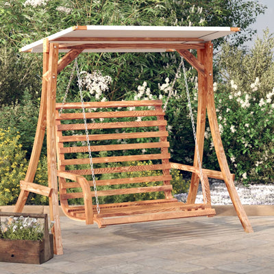 Swing Bench with Canopy Solid Wood Spruce with Teak Finish