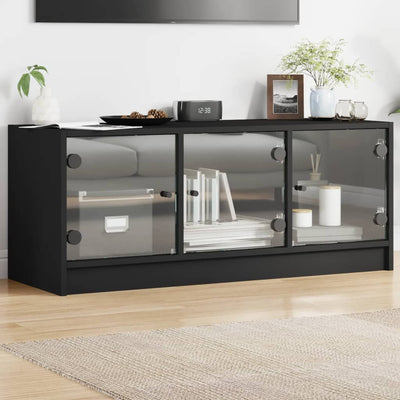 TV Cabinet with Glass Doors Black 102x37x42 cm