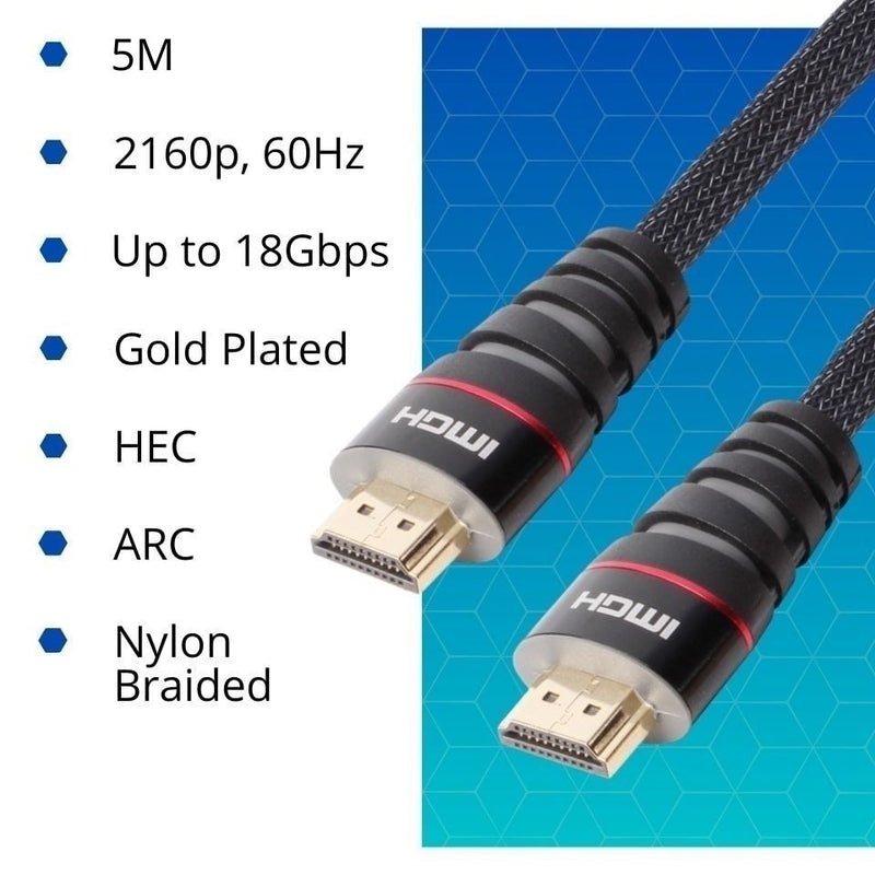 VCOM 5m Nylon Braided HDMI to HDMI 2.0 Cable CG526-B-5.0 Payday Deals