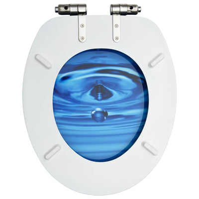 WC Toilet Seat with Soft Close Lid MDF Blue Water Drop Design Payday Deals