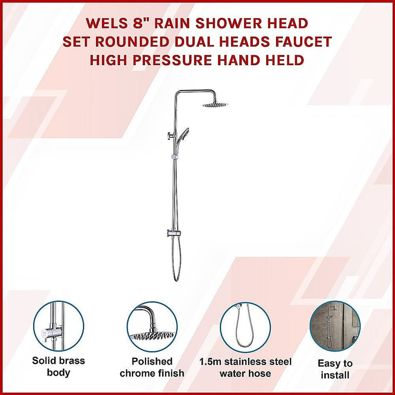 WELS 8" Rain Shower Head Set Rounded Dual Heads Faucet High Pressure Hand Held Payday Deals