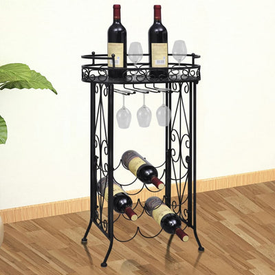 Wine Rack with Glass Holder for 9 Bottles Metal Payday Deals