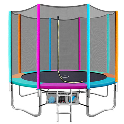 10FT Trampoline Round Trampolines Kids Safety Net Enclosure Pad Outdoor Gift Multi-coloured