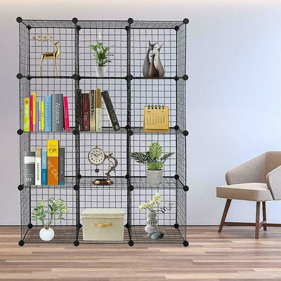 12 Cube Wire Grid Organiser Bookcase Storage Cabinet Wardrobe Closet Black Payday Deals