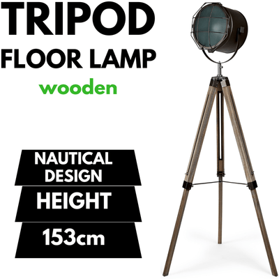 153cm Nautical Tripod Floor Lamp w Matte Grey Lamp Head Searchlight Spot Light Payday Deals