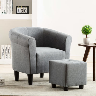 2 Piece Armchair and Stool Set Light Grey Fabric Payday Deals