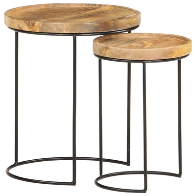 2 Piece Coffee Table Set Solid Mango Wood and Steel Payday Deals