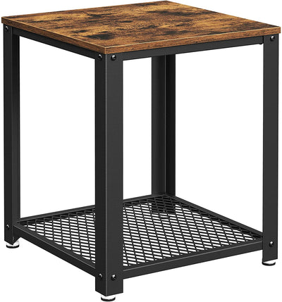 2-Tier Side Table with Storage Shelf with Metal Frame, Rustic Brown
