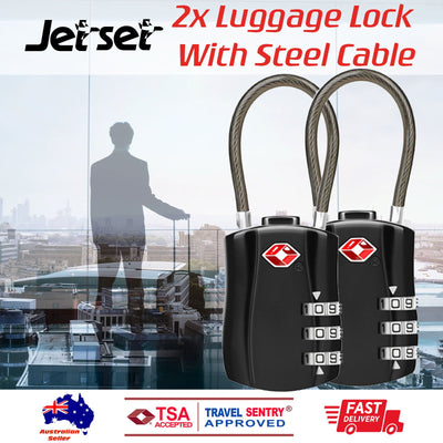 2 x TSA Approved 3 Digit Combination Locks Cable Luggage Suitcase Security Locks 2 Pack Black Payday Deals